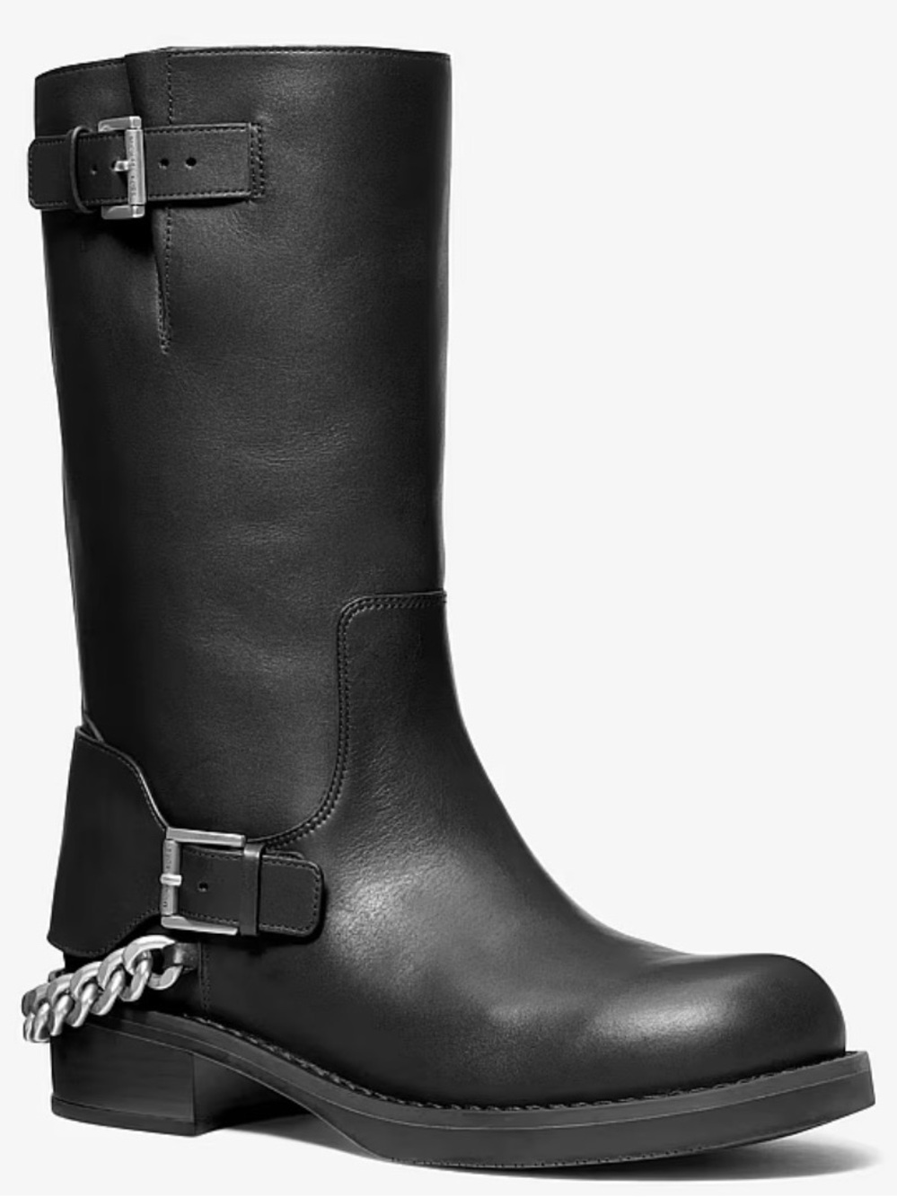 Michael Kors Cayden Black Leather Mid-Calf Chain Detail Women’s size Boot 7.5